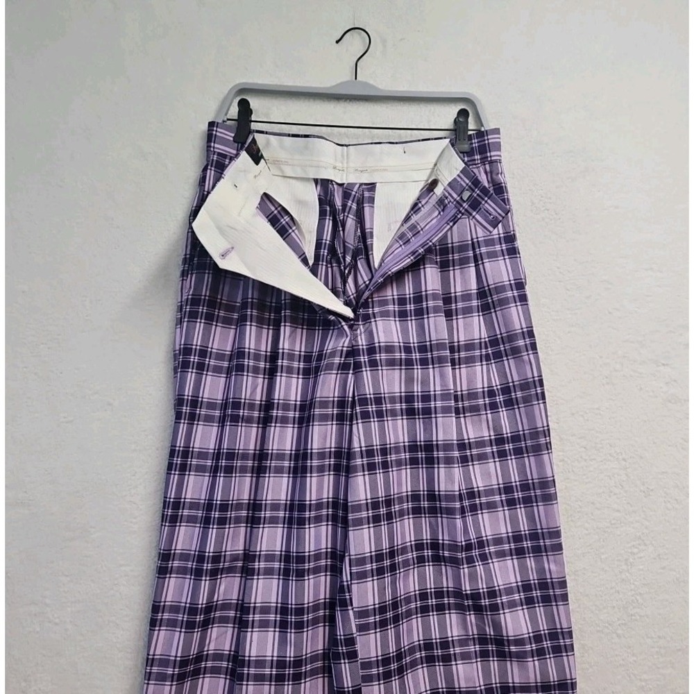 Bergati Dress Slacks Wide Leg Mens Size 32"X34" Purple Plaid Cuffed Casual NWT
